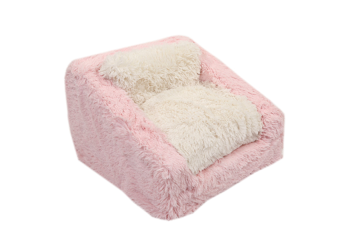 Light Pink & Cream Shag Sofa Bed