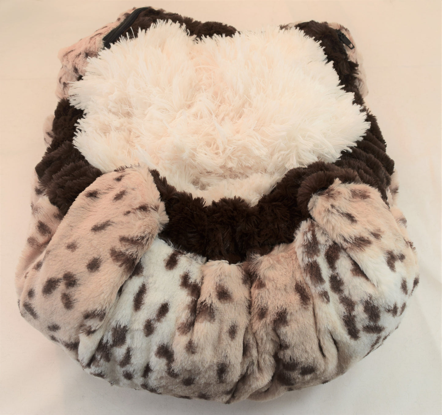 Snow Leopard & Cream Shag with Chocolate mink Travel Bed/Blanket