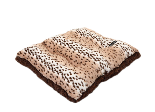 Snow Leopard with Brown Shag Pillow Bed