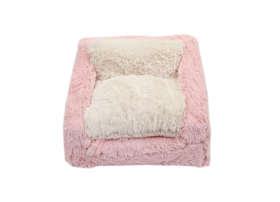 Light Pink & Cream Shag Sofa Bed