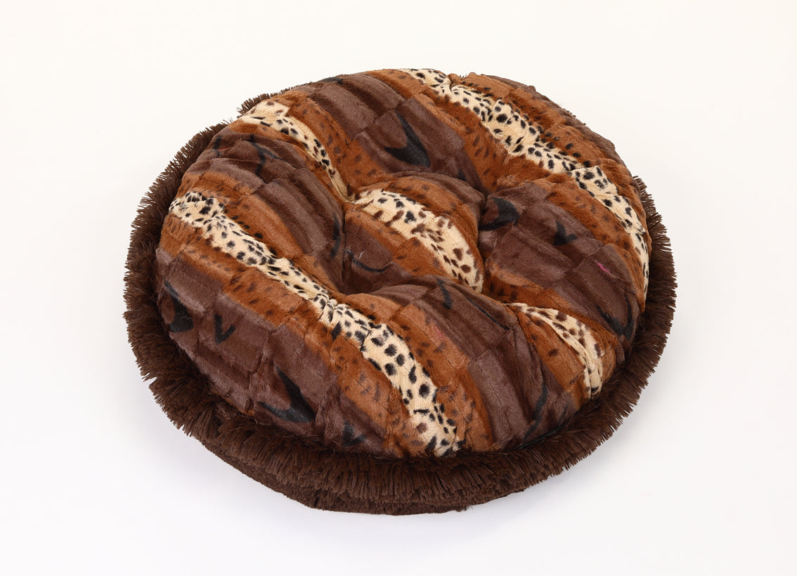Exotic Fur Brown/Gold & Chocolate Shag Bagel Bed