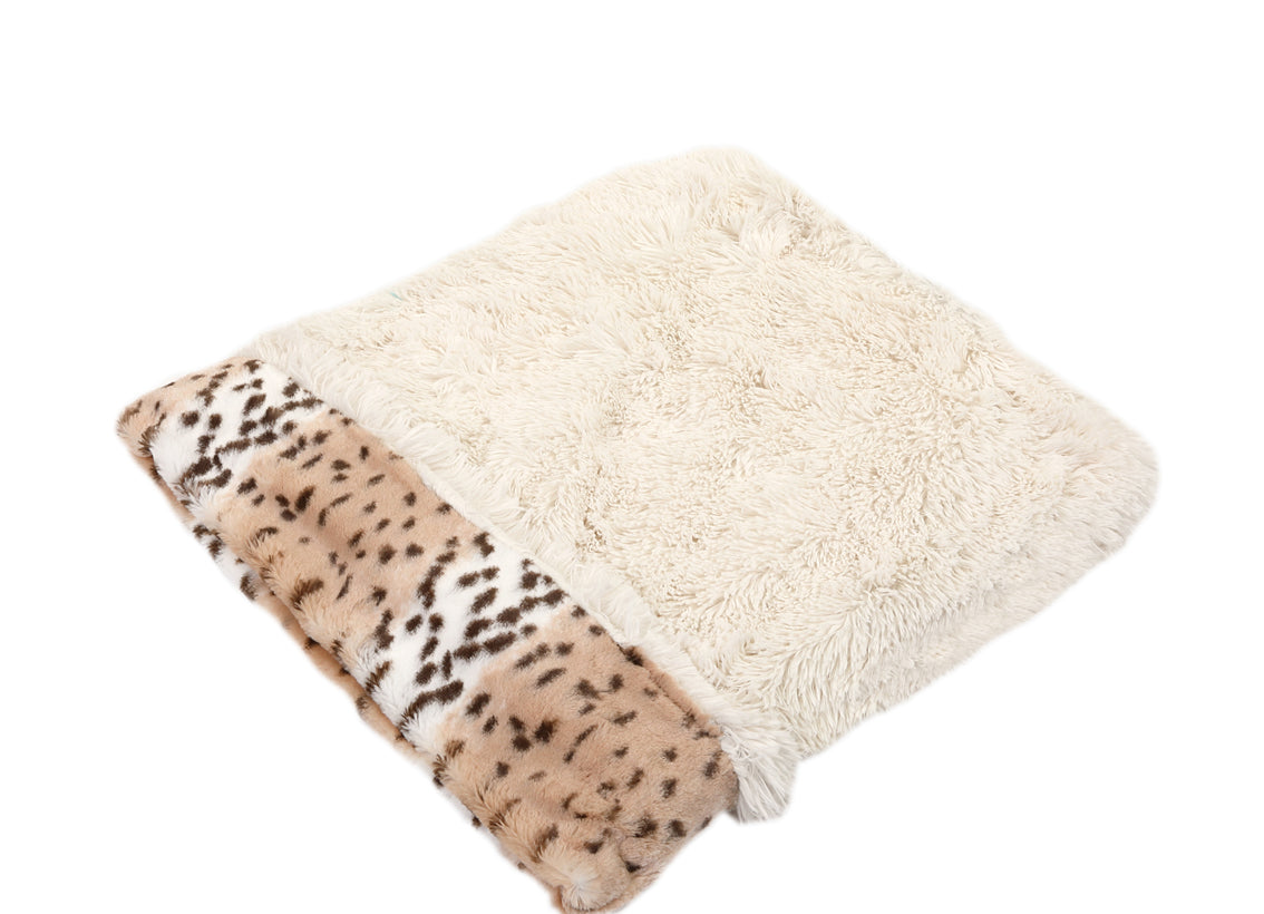 Snow Leopard & Cream Shag Cuddle Pouch